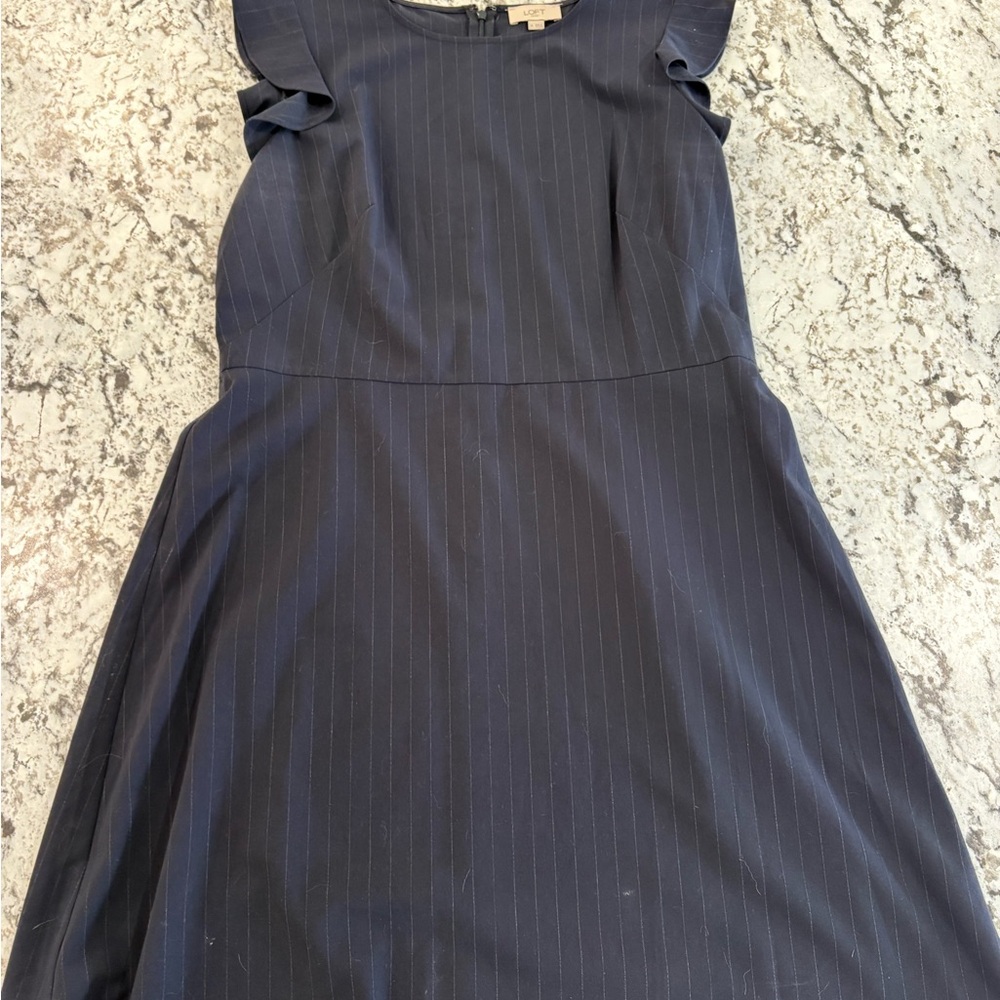 LOFT Navy Pinstripe Midi Dress